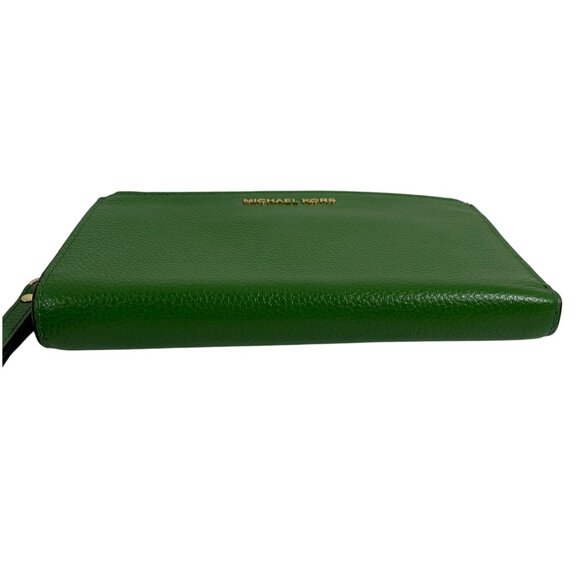 MICHAEL KORS Adele Double-Zip Green Leather Smart Phone Case Wallet Wristlet - Picture 3 of 13